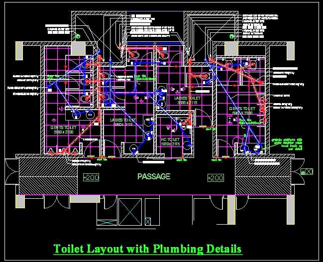 Public Toilet Layout CAD- Plumbing Design & Layout